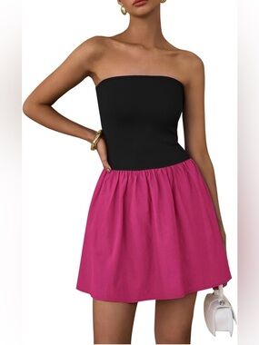 PRETTYGARDEN strapless mini Pink/Black dress & fitted bodice Size XL